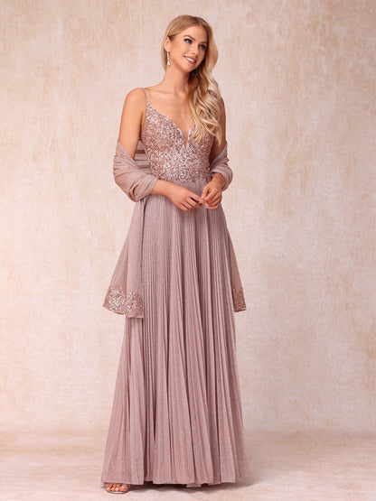 A-Line/Princess Spaghetti Straps Sleeveless Long Formal Evening Dresses with Sequins