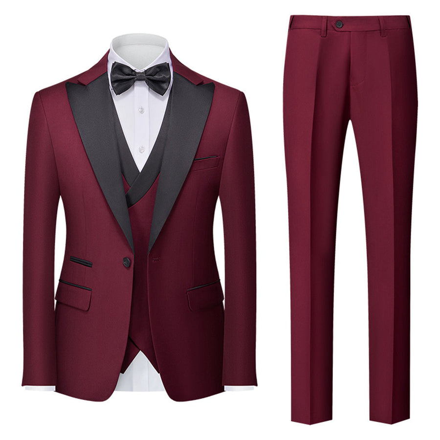 Tailored Fit Single Breasted One-button 3 Pieces Solid Colored Men's Wedding Suits