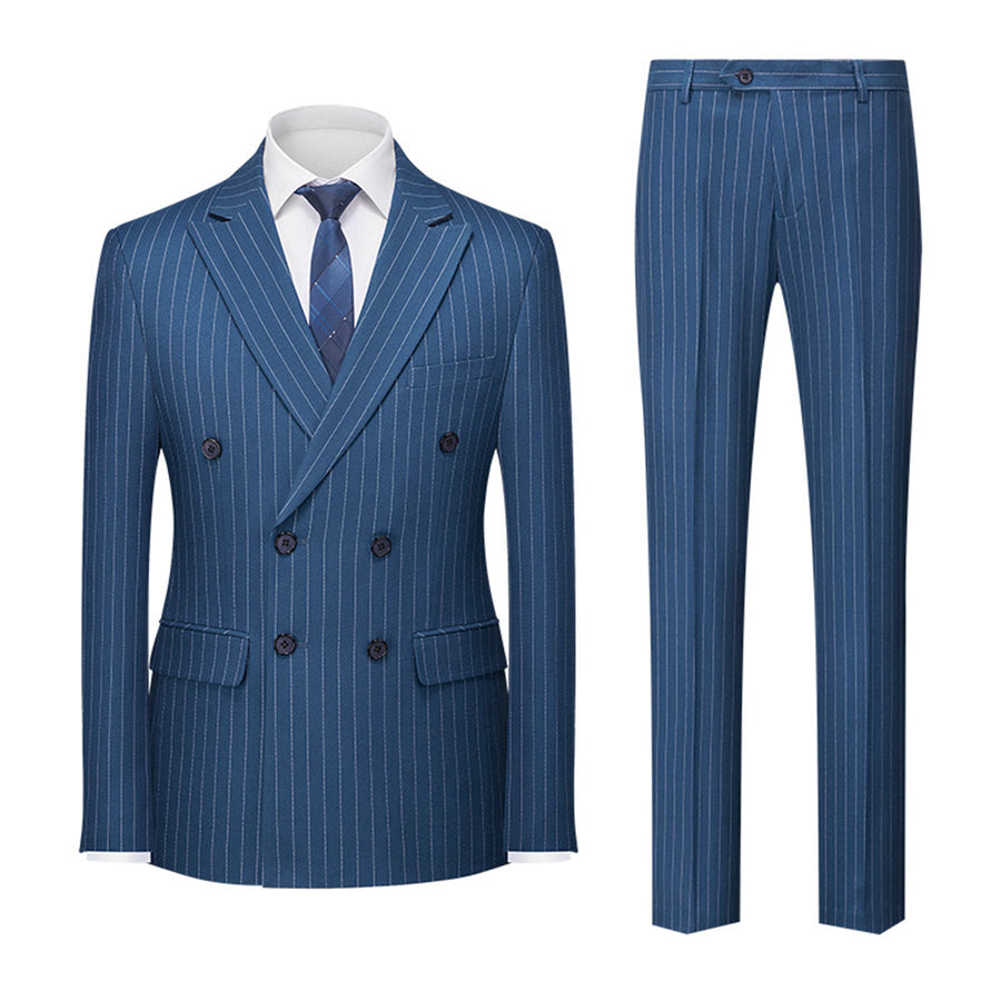 Tailored Fit Double Breasted Six-buttons 2 Pieces Striped Men's Wedding Suits