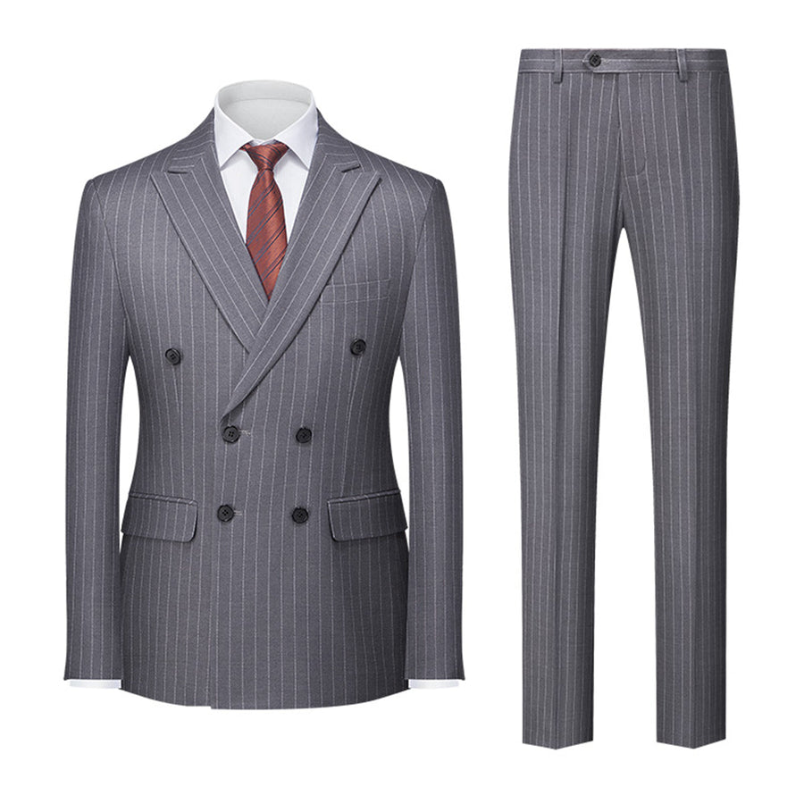 Tailored Fit Double Breasted Six-buttons 2 Pieces Striped Men's Wedding Suits