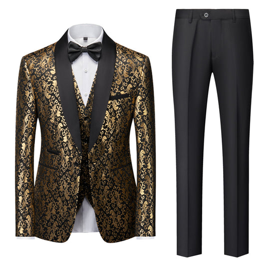 Tailored Fit Single Breasted One-button 3 Pieces Printed Men's Prom Party Suits