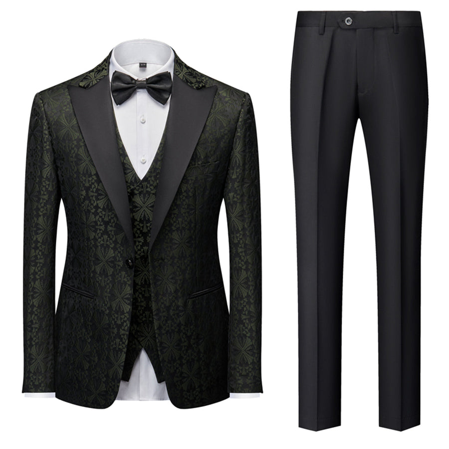 Tailored Fit Single Breasted One-button 3 Pieces Printed Men's Prom Party Suits