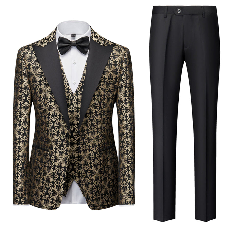 Tailored Fit Single Breasted One-button 3 Pieces Printed Men's Prom Party Suits