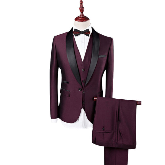 Tailored Fit Single Breasted One-button 3 Pieces Solid Colored Men's Wedding Suits