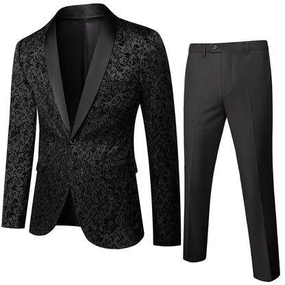 Tailored Fit Single Breasted One-button 2 Pieces Printed Men's Prom Party Suits