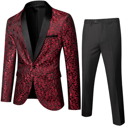 Tailored Fit Single Breasted One-button 2 Pieces Printed Men's Prom Party Suits