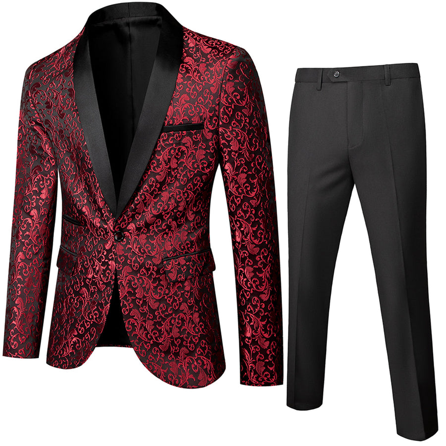 Tailored Fit Single Breasted One-button 2 Pieces Printed Men's Prom Party Suits