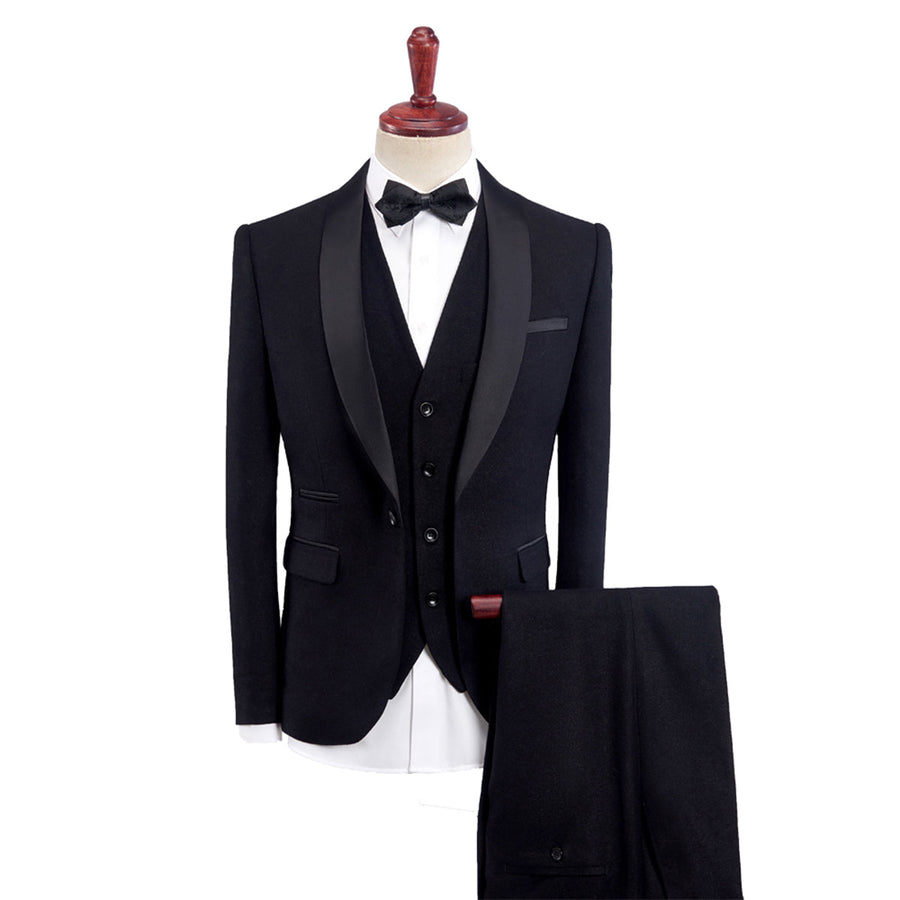 Tailored Fit Single Breasted One-button 3 Pieces Solid Colored Men's Wedding Suits