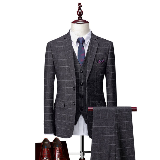 Tailored Fit Single Breasted Two-buttons 3 Pieces Plaid Men's Wedding Suits