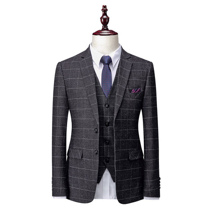 Tailored Fit Single Breasted Two-buttons 3 Pieces Plaid Men's Wedding Suits