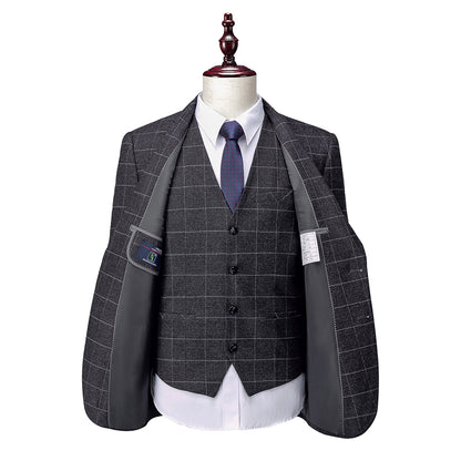 Tailored Fit Single Breasted Two-buttons 3 Pieces Plaid Men's Wedding Suits