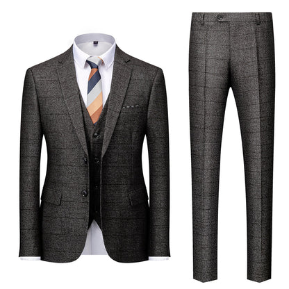 Tailored Fit Single Breasted Two-buttons 3 Pieces Plaid Men's Wedding Suits