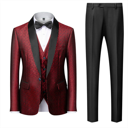 Tailored Fit Single Breasted One-button 3 Pieces Printed Men's Prom Party Suits