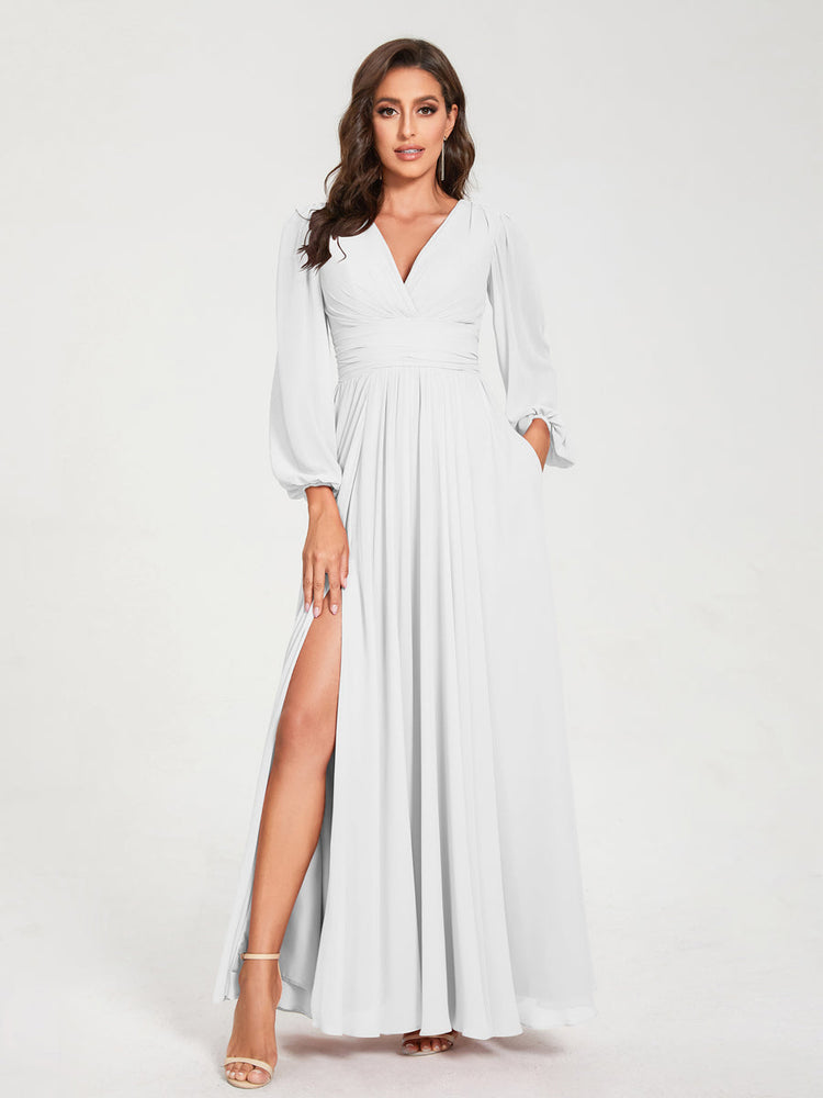 Sloane High Split Plunge Neck Maxi Dress in White