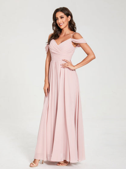 A-Line/Princess Chiffon Spaghetti Straps Off-the-Shoulder Sleeveless Floor-Length Split Side Bridesmaid Dresses