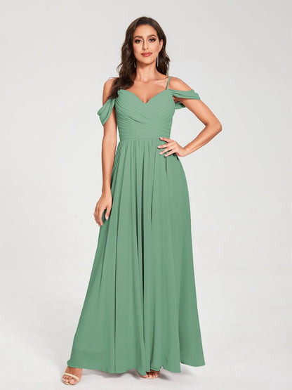 A-Line/Princess Chiffon Spaghetti Straps Off-the-Shoulder Sleeveless Floor-Length Split Side Bridesmaid Dresses