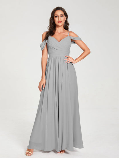 A-Line/Princess Chiffon Spaghetti Straps Off-the-Shoulder Sleeveless Floor-Length Split Side Bridesmaid Dresses