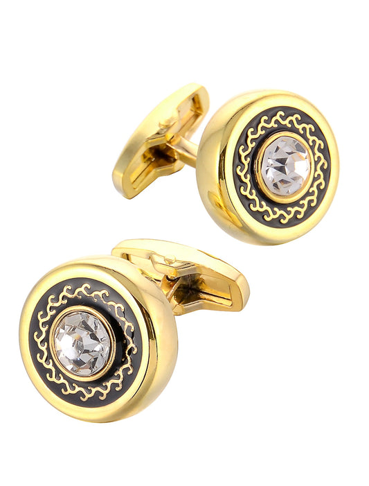 Men's Fashion 2Pcs Cufflinks Golden Geometric with Rhinestones