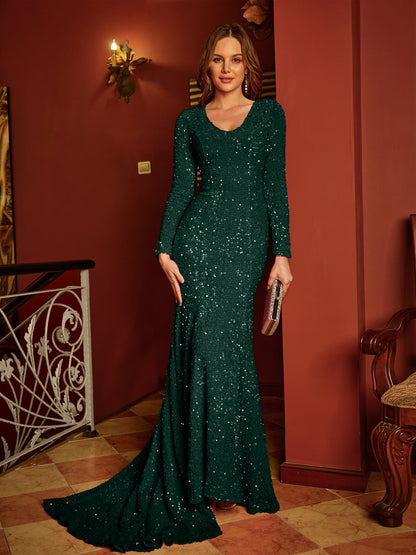 Trumpet/Mermaid U-Neck Long Sleeves Long Tight Evening Dresses