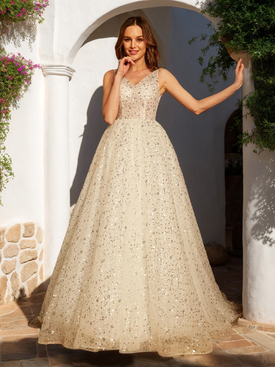 A line princess v neck wedding dress orders