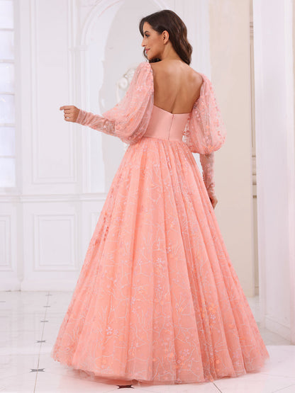 A-Line/Princess Sweetheart Long Prom Dresses with Detachable Sleeves