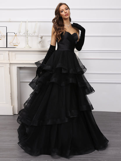 A-Line/Princess Sweetheart Long Tulle Dresses with Ruffles