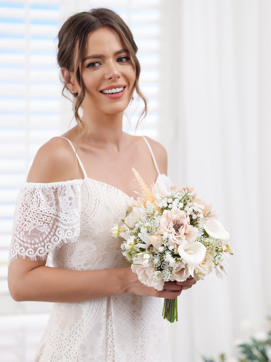 Artificial Posy Wedding Bridal Bouquets in Pearl Pink & Ivory