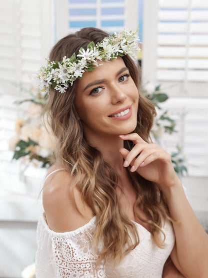 Artificial White Wedding Flower Crowns with Tulle Band