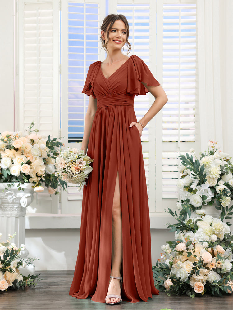 burgundy bridesmaid dresses with pockets