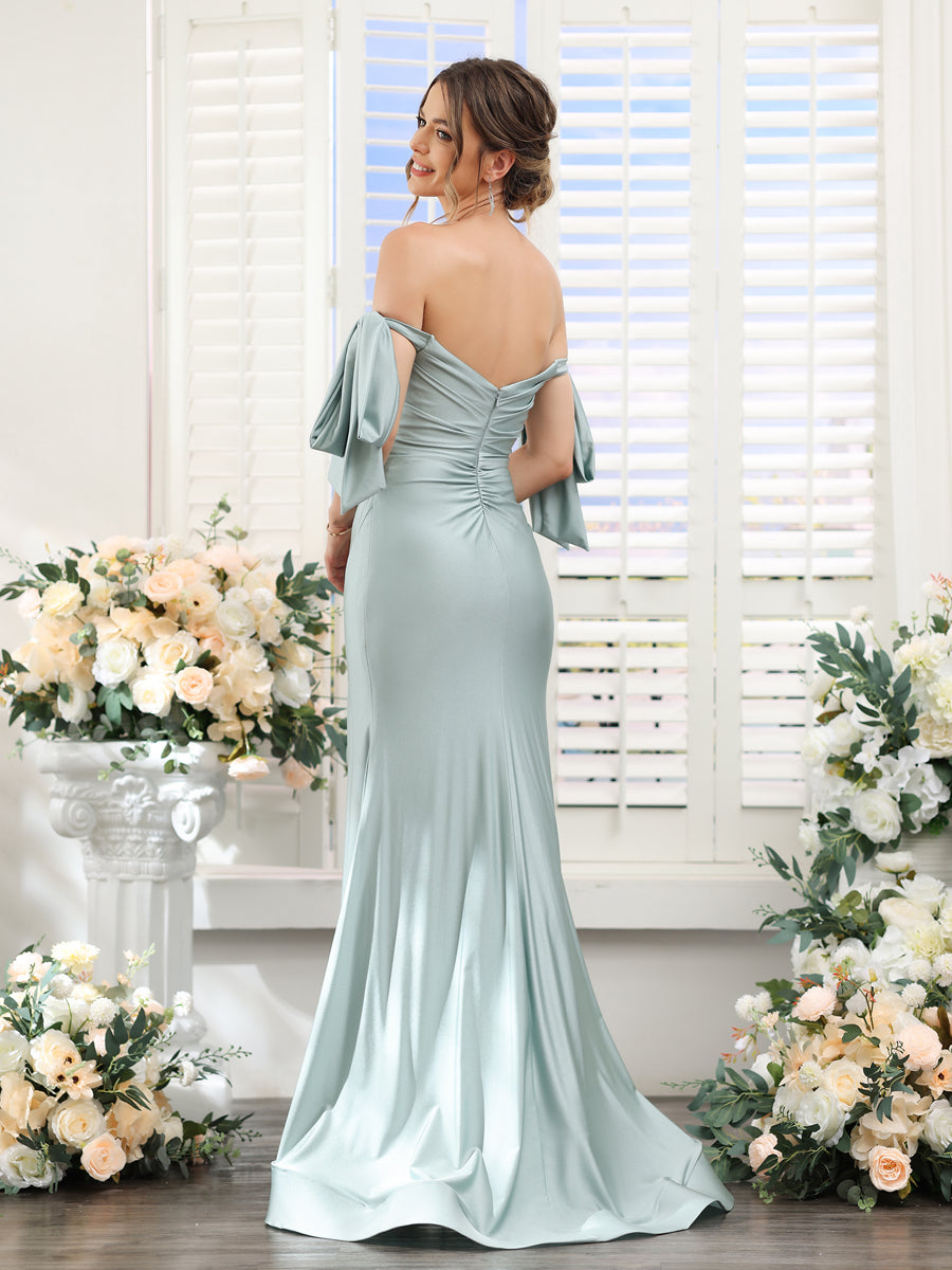 Mermaid Off-the-Shoulder Sleeveless Split Side Silk Satin Bridesmaid Dresses