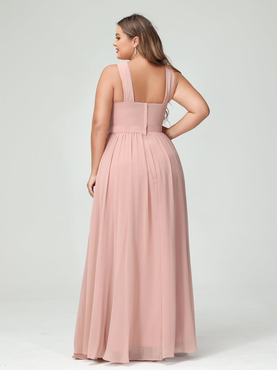 A-Line/Princess Criss Cross Sleeveless Chiffon Plus Size Bridesmaid Dresses with Sash