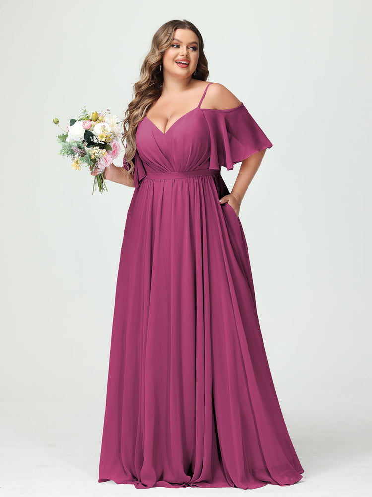 A-Line/Princess Spaghetti Straps Half Sleeves Chiffon Plus Size Brides ...