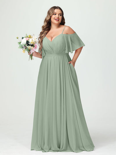 Green Bridesmaid Dress 2021 Cowl Neck Chiffon Maxi Slip Dress with Sli –  AnnaCustomDress