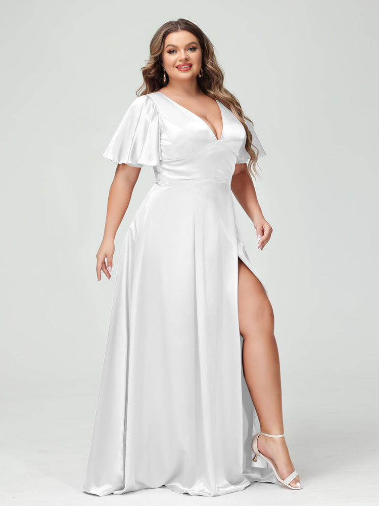 Belly Collar High-Low A-Line Satin Halter Bridesmaid Dress