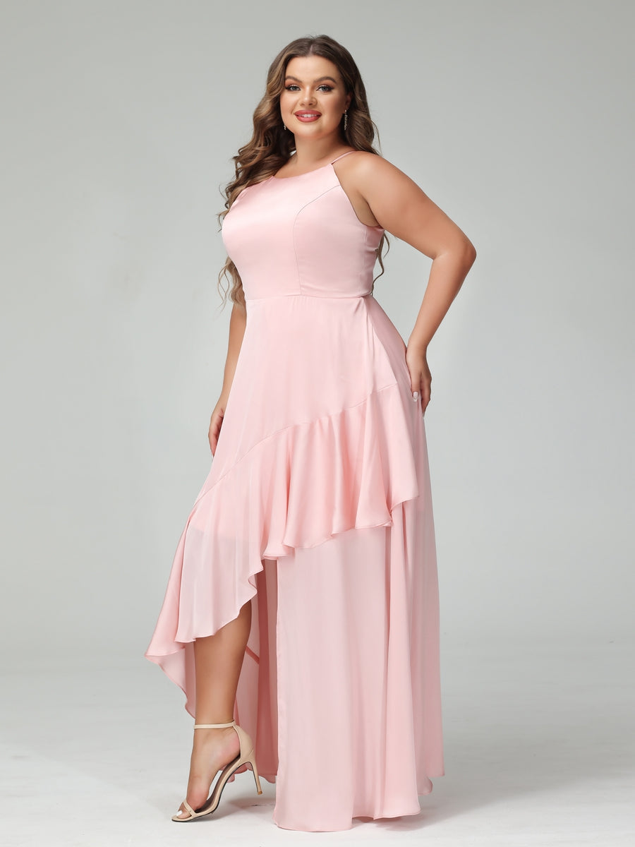 A-Line/Princess Spaghetti Straps Sleeveless Ruffles Asymmetrical Plus Size Bridesmaid Dresses