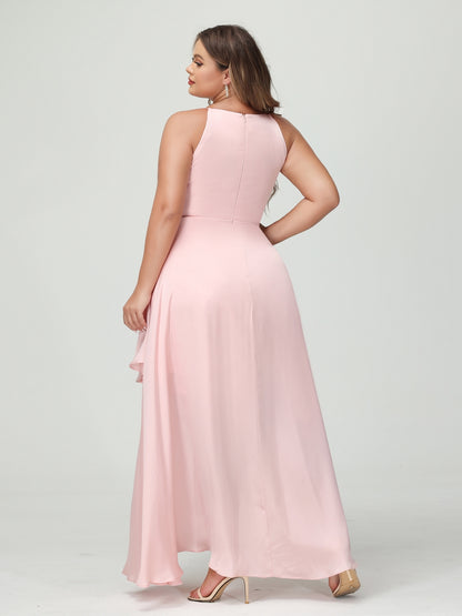 A-Line/Princess Spaghetti Straps Sleeveless Ruffles Asymmetrical Plus Size Bridesmaid Dresses