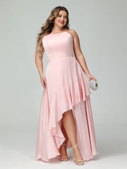 A-Line/Princess Spaghetti Straps Sleeveless Ruffles Asymmetrical Plus Size Bridesmaid Dresses