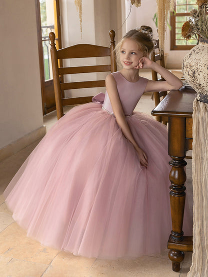 Tulle Ball Gown/Princess Flower Girl Dresses With Pearls & Satin Bowknot