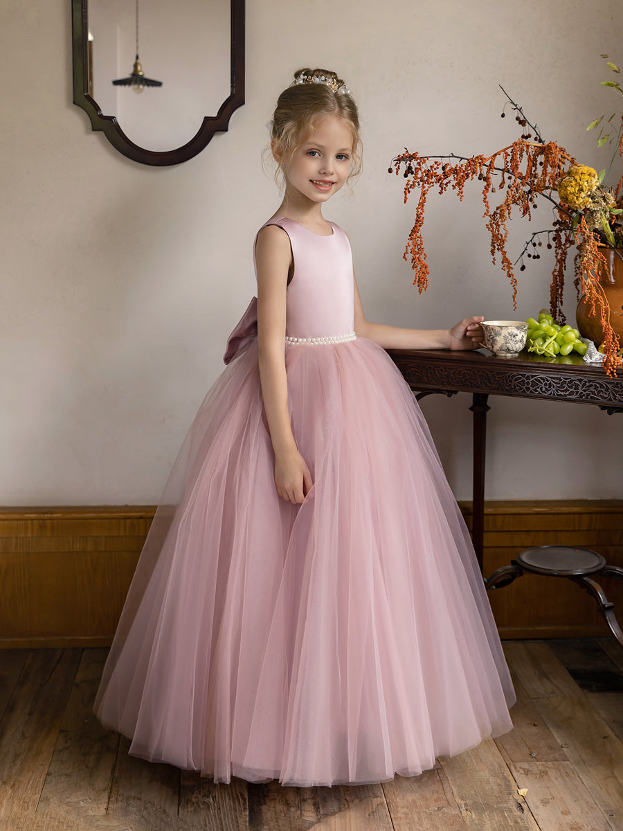 Tulle Ball Gown/Princess Flower Girl Dresses With Pearls & Satin Bowknot