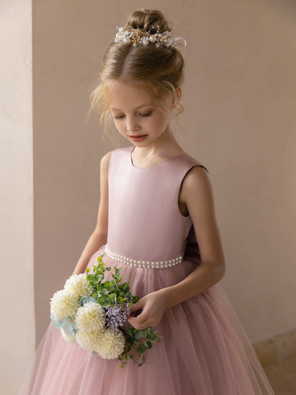 Tulle Ball Gown/Princess Flower Girl Dresses With Pearls & Satin Bowknot