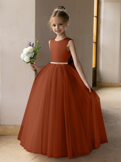 Tulle Ball Gown/Princess Flower Girl Dresses With Pearls & Satin Bowknot