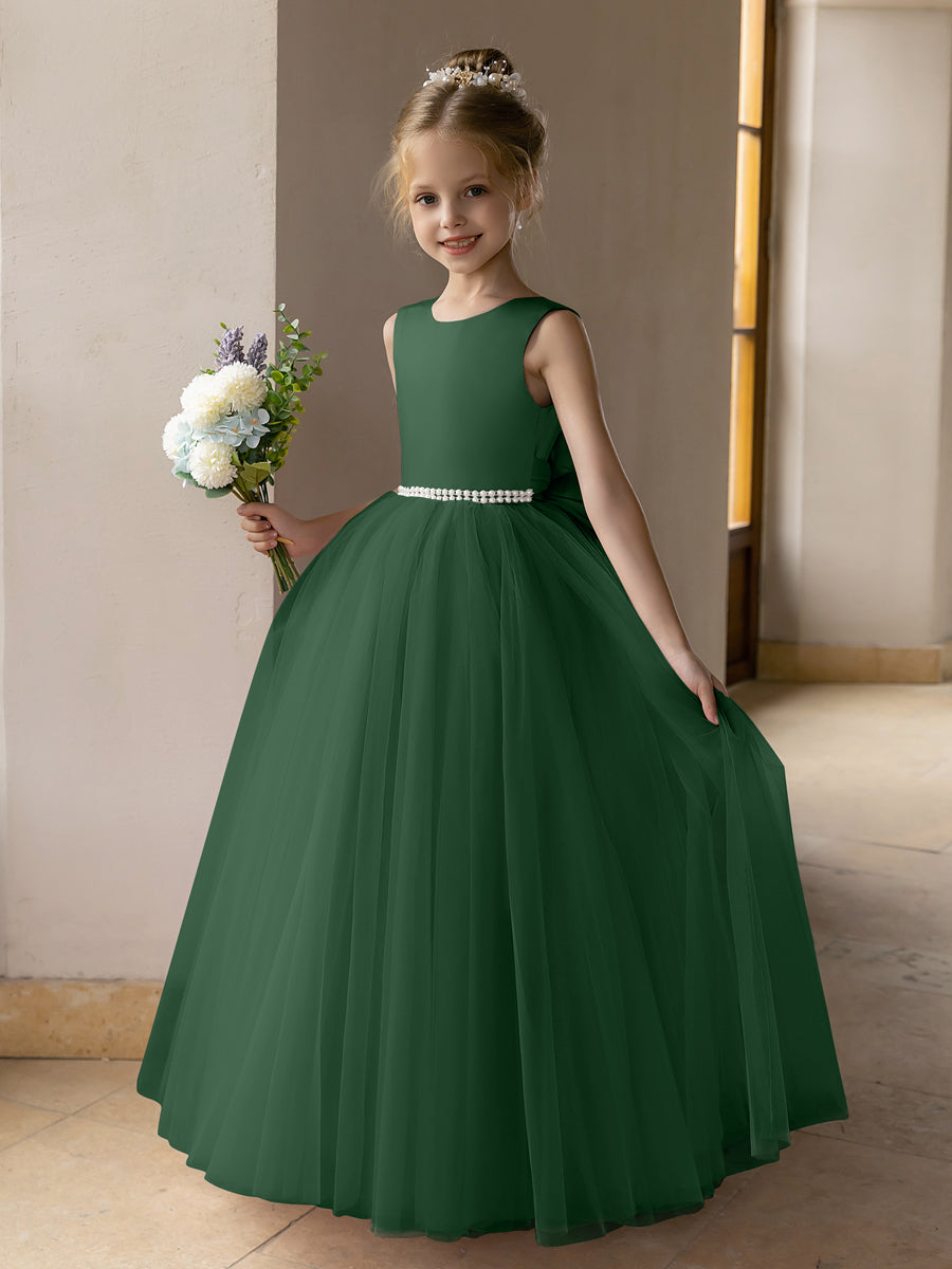 Tulle Ball Gown/Princess Flower Girl Dresses With Pearls & Satin Bowknot