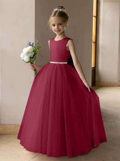 Tulle Ball Gown/Princess Flower Girl Dresses With Pearls & Satin Bowknot