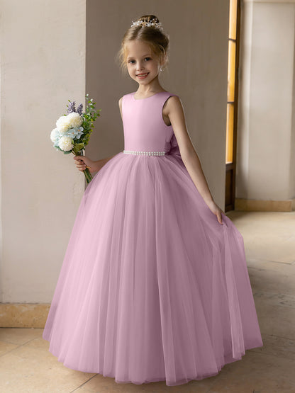 Tulle Ball Gown/Princess Flower Girl Dresses With Pearls & Satin Bowknot