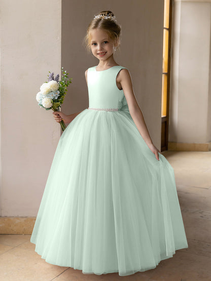 Tulle Ball Gown/Princess Flower Girl Dresses With Pearls & Satin Bowknot