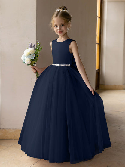 Tulle Ball Gown/Princess Flower Girl Dresses With Pearls & Satin Bowknot