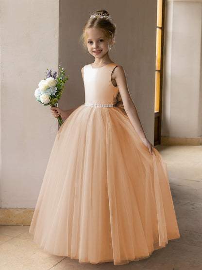 Tulle Ball Gown/Princess Flower Girl Dresses With Pearls & Satin Bowknot