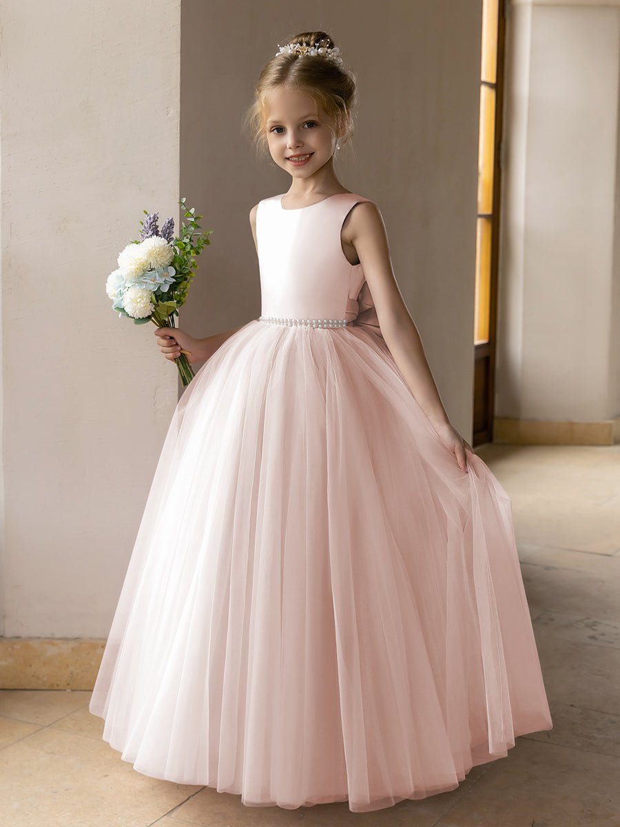 Tulle Ball Gown/Princess Flower Girl Dresses With Pearls & Satin Bowknot