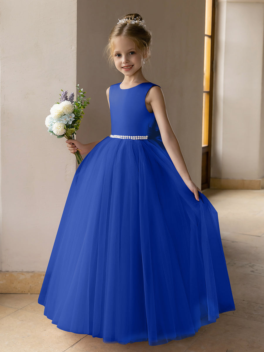 Tulle Ball Gown/Princess Flower Girl Dresses With Pearls & Satin Bowknot