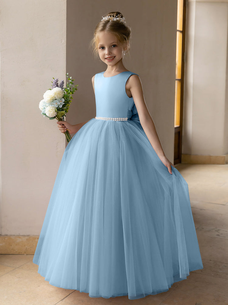 Tulle Ball Gown/Princess Flower Girl Dresses With Pearls & Satin Bowkn ...